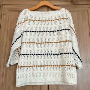 White Gold Black Striped Fall Boutique Sweater NWOT L